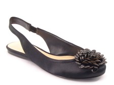 New NINE WEST Women Black Satin Fabric Flat Sandal Slingback Dress Shoe Sz 7 M