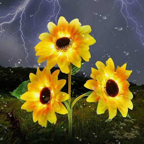 3 Head Solar Sunflower Lights Garden Decor For Night - Home Yard Landscape Light - Picture 6 of 12