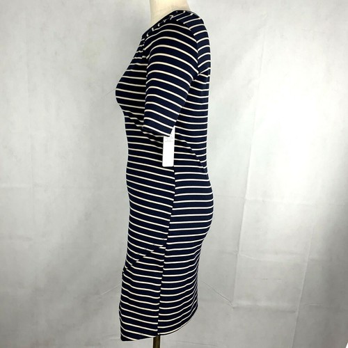 Iris Basic Women’s Body Con T-shirt Dress Striped Knit Blue Beige Size Large - Picture 5 of 7