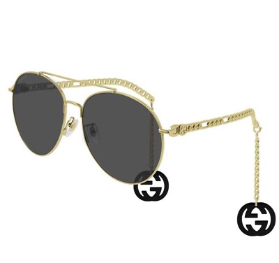 NEW Gucci Women\'s 63mm Square Sunglasses Gold Gray Oversized Designer Aviator Amazon.com: Gucci GG0225S GG Interlocking Logo Square-Shaped  main image 2