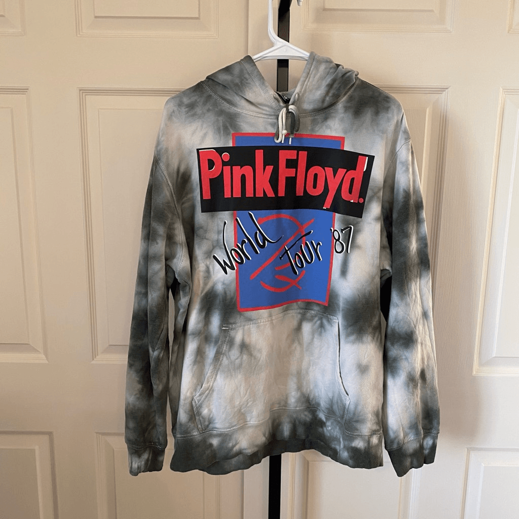 Pink Floyd Men's Tie-dye Pink Floyd World Tour 87 Graphic Hoodie Gray Large