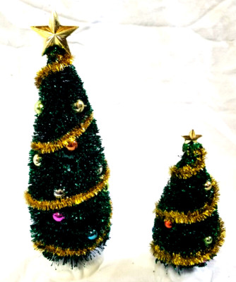 2 Lemax Xmas Village Bottle Brush Model Train Evergreen Pine Tree Decor 10'' & 7''