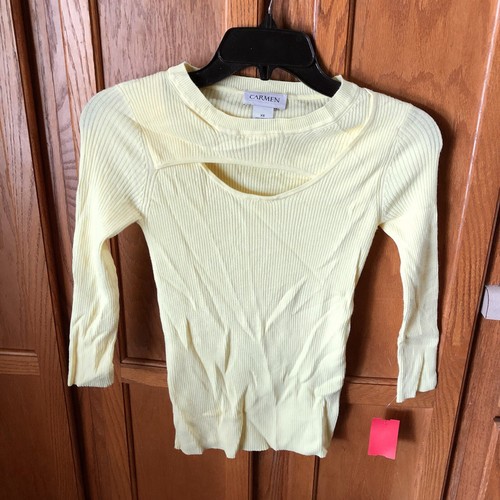 CARMEN MARC VALVO Sweater Women’s Size XS Yellow Cut Out Crew Neck Long Sleeve - 第 6/9 張圖片