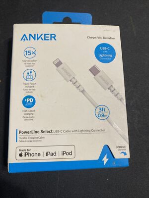 Anker 3  Powerline Select USB-C to Lightning Connector - White Durable
