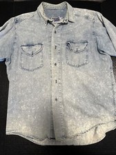 Vintage Calvin Klein Men's Shirt Cotton Blue Denim Long Sleeve Logo X-Large