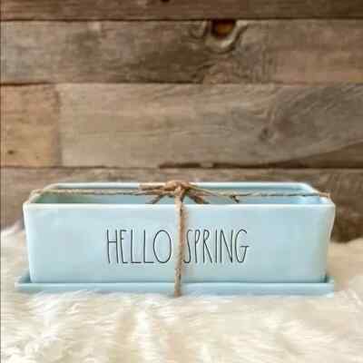 ~Rae Dunn HELLO SPRING Planter Indoor/Outdoor Robin Egg Blue 13''