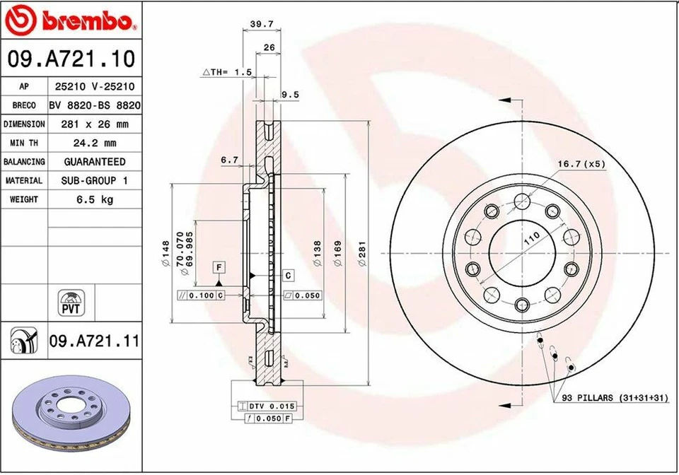 Kit Dischi e Pastiglie freno Ant+ Post Brembo ALFA ROMEO GIULIETTA II - Imagen 2 de 4