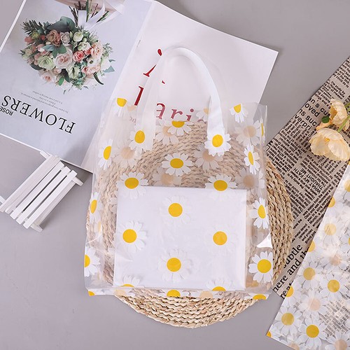 5/10Pcs Gift Bags Printed Daisy Transparent Tote Portable Handbag Packing Bag - Photo 8/12