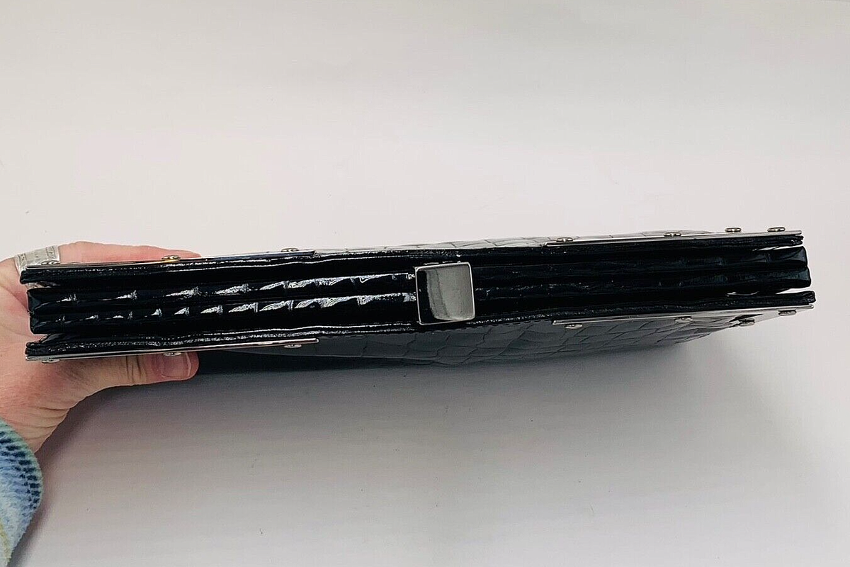 Jill Stuart Black Leather Clutch Bag w/ dust bag Embossed | eBay