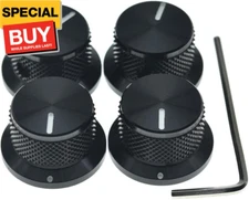4-Pack Set Screw Style Aluminium Potentiometer Knobs 1/4" Universal Top Hat Knob