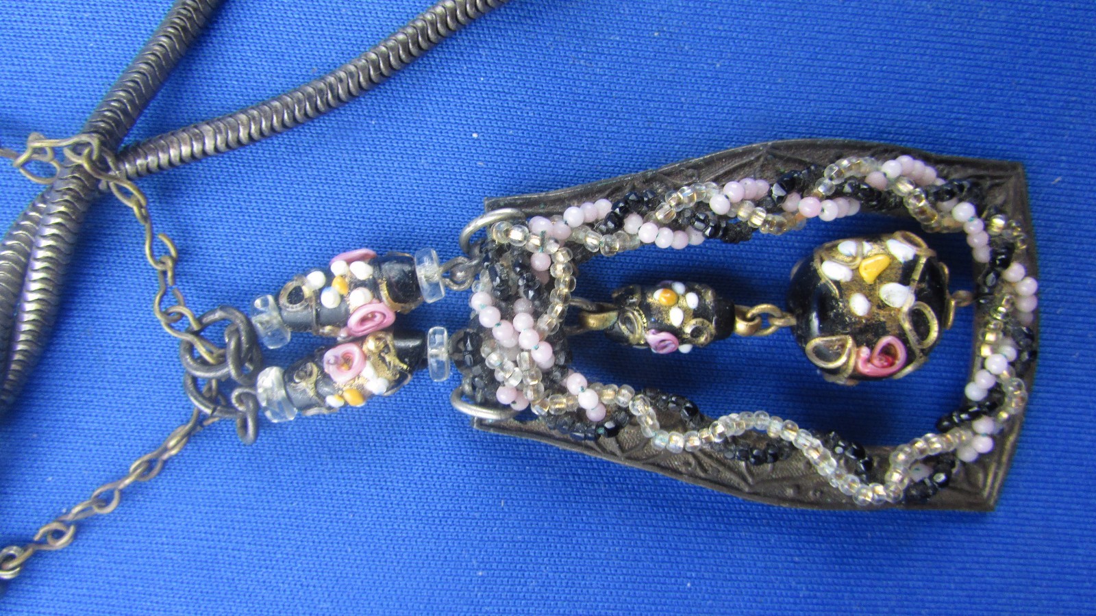 Beautiful Vintage Medallion Pendant 1930s Enamel Bead Costume Jewelry