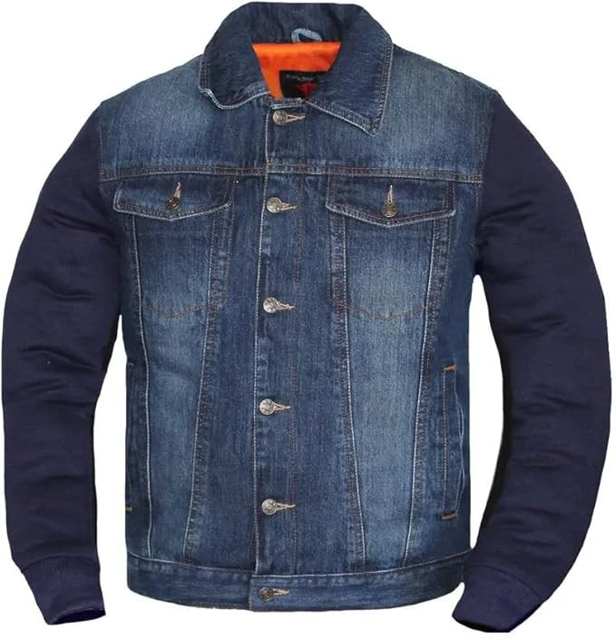 Mens Blue Denim Jacket with Sleeves Concealed Carry Pockets