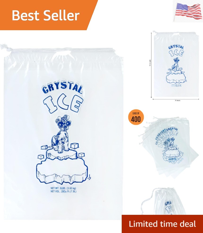 8 Lbs Ice Bags with Drawstring with 33 Micron - 400 Plastic Ice Bag Reusable,...