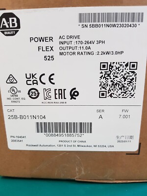 NEU 2023 Allen Bradley 25B-B011N104 POWERFLEX 525 2.2KW 3HP AC DRIVE