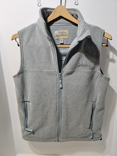 Cabelas Fleece Vest Womens Medium Green Full Zip Zipper Pockets Outdoor Hiking