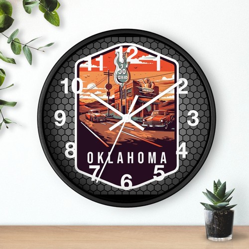 State Of Oklahoma Skyline Art Wall Clock With Wood 3D Frame Colorful art - Picture 16 of 19
