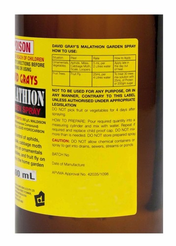 Malathion Garden Spray 500mL David Grays Aphid Scale Moth Tree Fruit Flies Pest - Picture 3 of 4