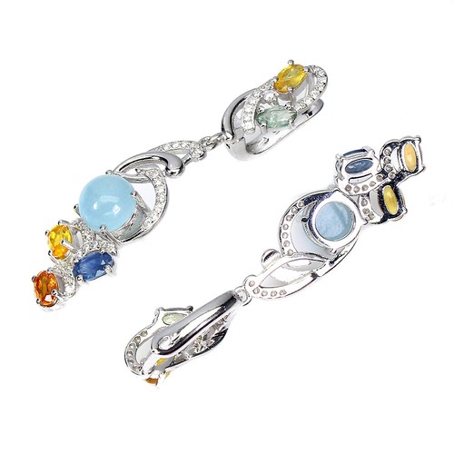 Verano 925 Pendientes Plata Redondo Aguamarina Zafiro Gema Natural Joyería - Imagen 3 de 10