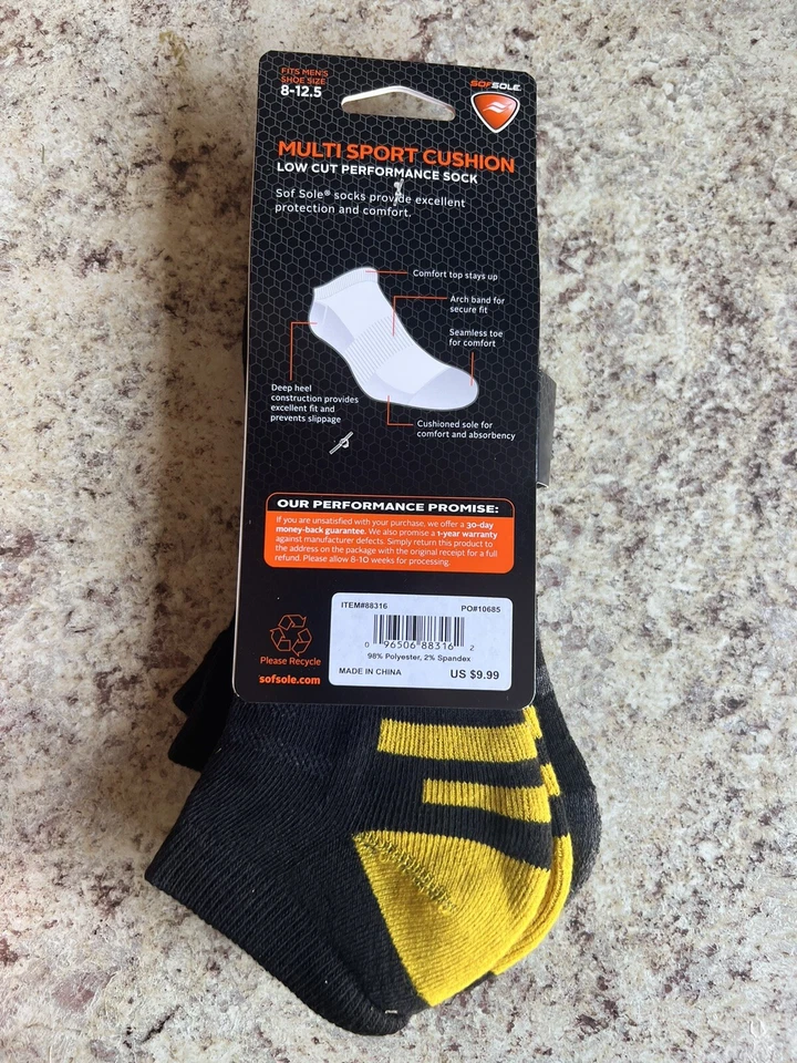 Calcetines acolchados multideportivos Sof Sole para hombre 3 pares, se adapta a zapatos para hombre talla 8-12,5 Foto 2 de 2