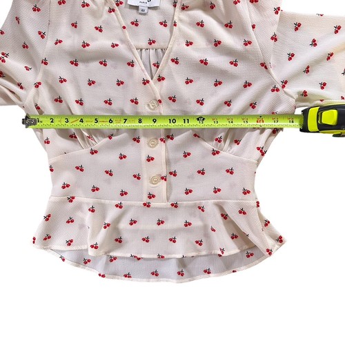 Rouje Mimi Blouse Top Ecru Cherry Button Front Size 40 V Neck Ruffle Waist - Picture 15 of 22