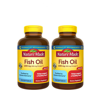 Nature Made Fish Oil 1200mg 360mg Omega-3 150 Liquid Softgels 2 Pack