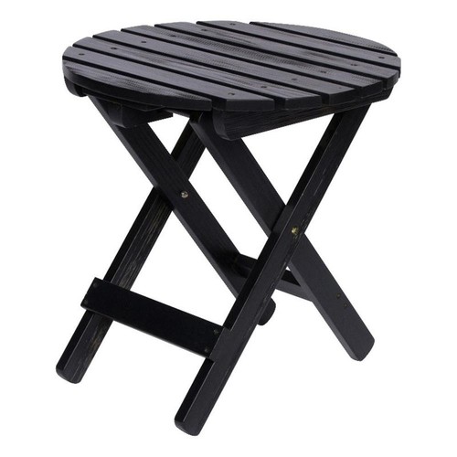 Shine Company Adirondack Round Cedar Wood Foldable Side Table in Black - Picture 1 of 4