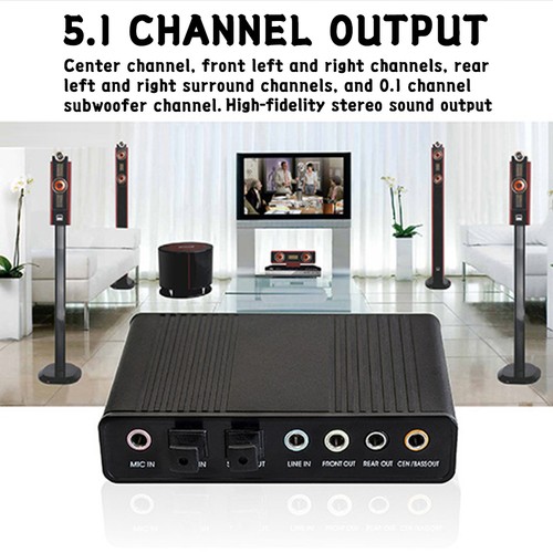 External Sound Card Optical Fiber USB 5.1 HD For Desktop Laptop Blue NEW - Afbeelding 3 van 10