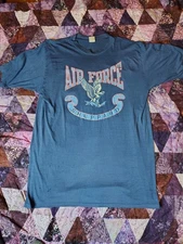 Vintage 80s US Air Force Shirt Mens 2XL Blue Military Eagle USA Single Stitch