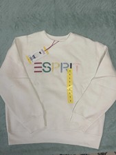 New Esprit Women's Logo Fleece Crewneck Sweatshirt Cream Viral 80's Small