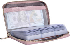 Credit Card Holder Wallet Womens Zipper Leather Case Purse RFID Blocking
