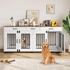 Large Dog Crate Furniture for 2 Dogs with 3 Drawers Heavy Duty Indoor Dog Kennel