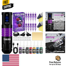 Purple Wireless Tattoo Pen Kit with Ink and Needles for Beginners
