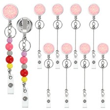 Beadable Badge Reels, 10 Pcs Bead Retractable Badge Holder with Belt Clip, Pink
