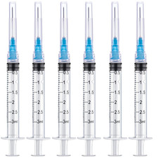 50 Pack 3ml/cc Disposable Luer Lock Lab Syr-inges with 23Ga 1.0 Inch, Individual