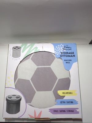 Room Revival Storage Ottoman Soccer Ball Collapsible Extra Seating Space Saving