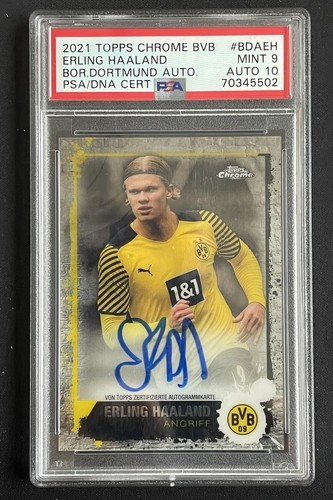 2021 Topps Chrome BVB Erling Haaland Borussia Dortmund /75 PSA 9 Mint 10 Auto