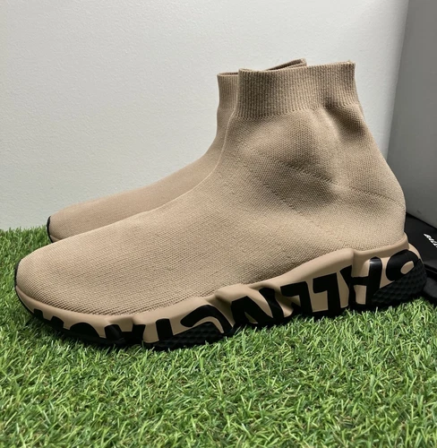 Size 44 (11 US) - Balenciaga Speed Graffiti Trainer ' Beige Black Logo ' | NEW!
