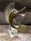 VINTAGE SIGNED MURANO MULTI COLOR GLASS SWORDFISH / MARLIN 12 1/2" TALL