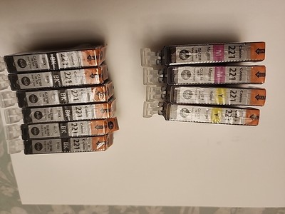 Canon 221 Genuine OEM Sealed Ink Cartridges 6 Black CLI-221BK 2 221Y and 2 221M 