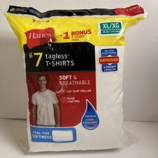 Hanes Men's White Tagless T-Shirts Soft Breathable 7 Pack Size X-Large NEW