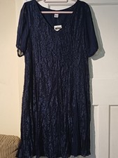 Crealine Dress Blue Floral Lace Short Sleeve Occasion Midi Size UK 16 New