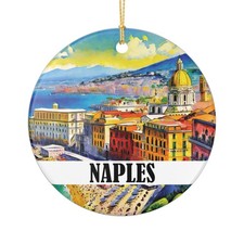Naples Italy Ceramic Ornament, Coastal Scene, Travel Keepsake