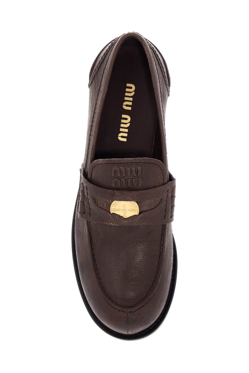ローファー・オックスフォード MIU MIU Woman Loafers Brown 5D773D2KJ F0324 Vintage effect leather loafers MIU MIU Woman Sz. 41 IT