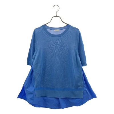 MONCLER Rayon Cotton Switching Applique Logo Short Sleeve Knit M Blue Used
