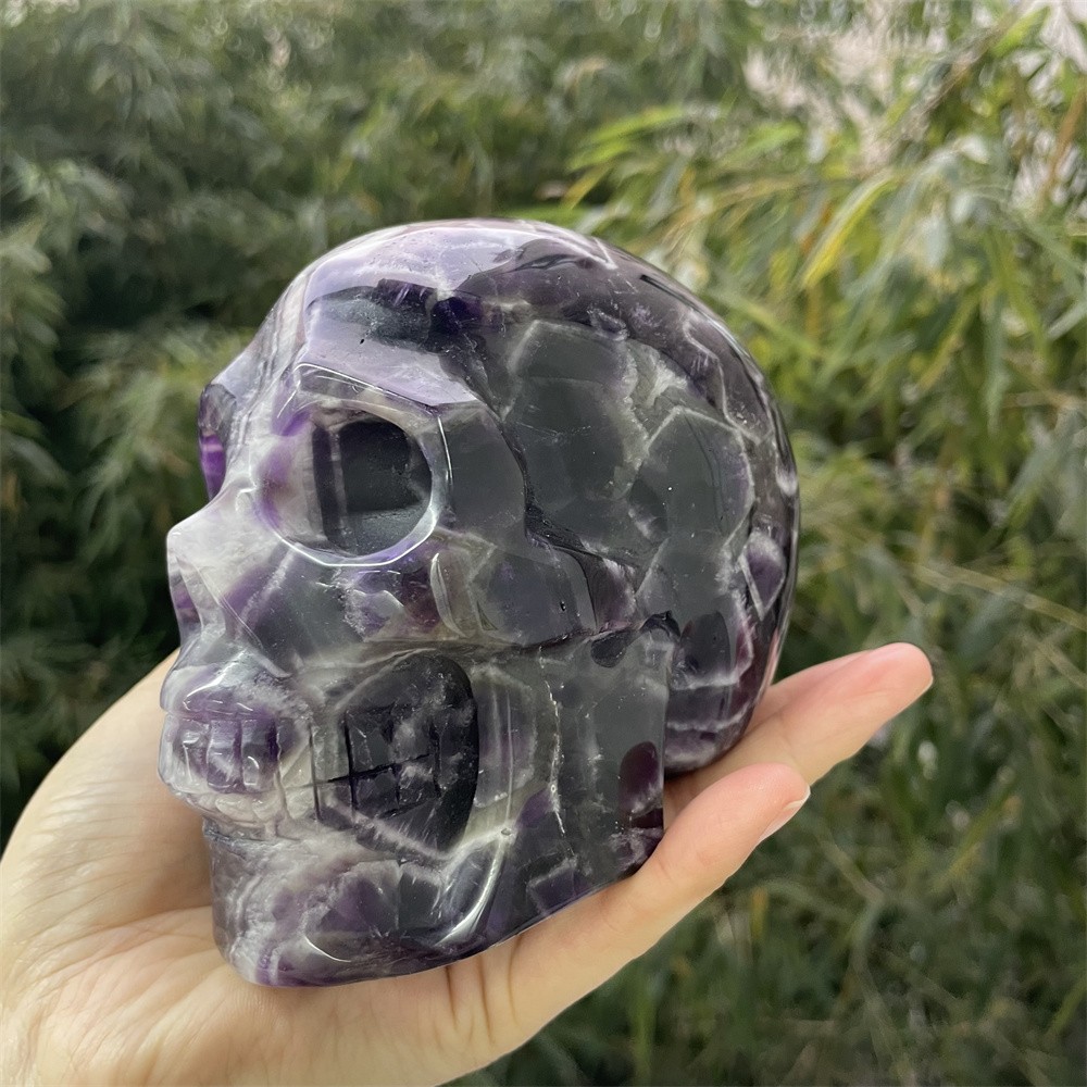 2.9LB 4.3" Natural Dream Amethyst Skull Carved Fiurine Crystal Quartz Reiki