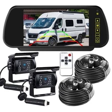 Dual RV Backup Camera System 7" Mirror Monitor for Truck Trailer Camper Tractor