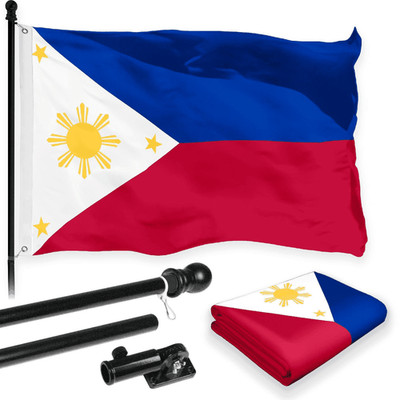 Flag Pole 6FT Black Tangle Free & Philippines Philippine Flag 3x5 Ft Combo