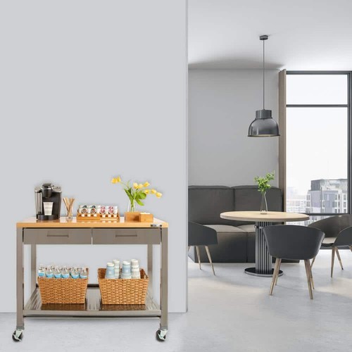 Seville Classics Stainless Steel Rolling Workcenter Island Kitchen Cart with Top - Picture 11 of 12
