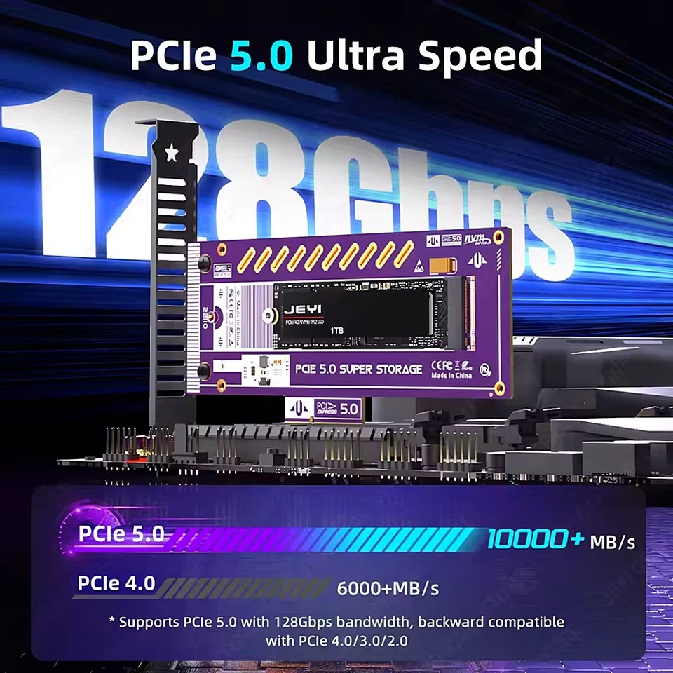JEYI PCIe 5.0 to M.2 NVMe Adapter 128Gbps Gen5 Ultra-Speed SSD Expansion Card - Image 2 of 4
