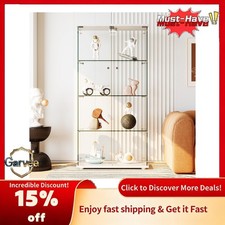 4-Tier Glass Display Cabinet with Sensor LED Lights White Dustproof Storage Unit